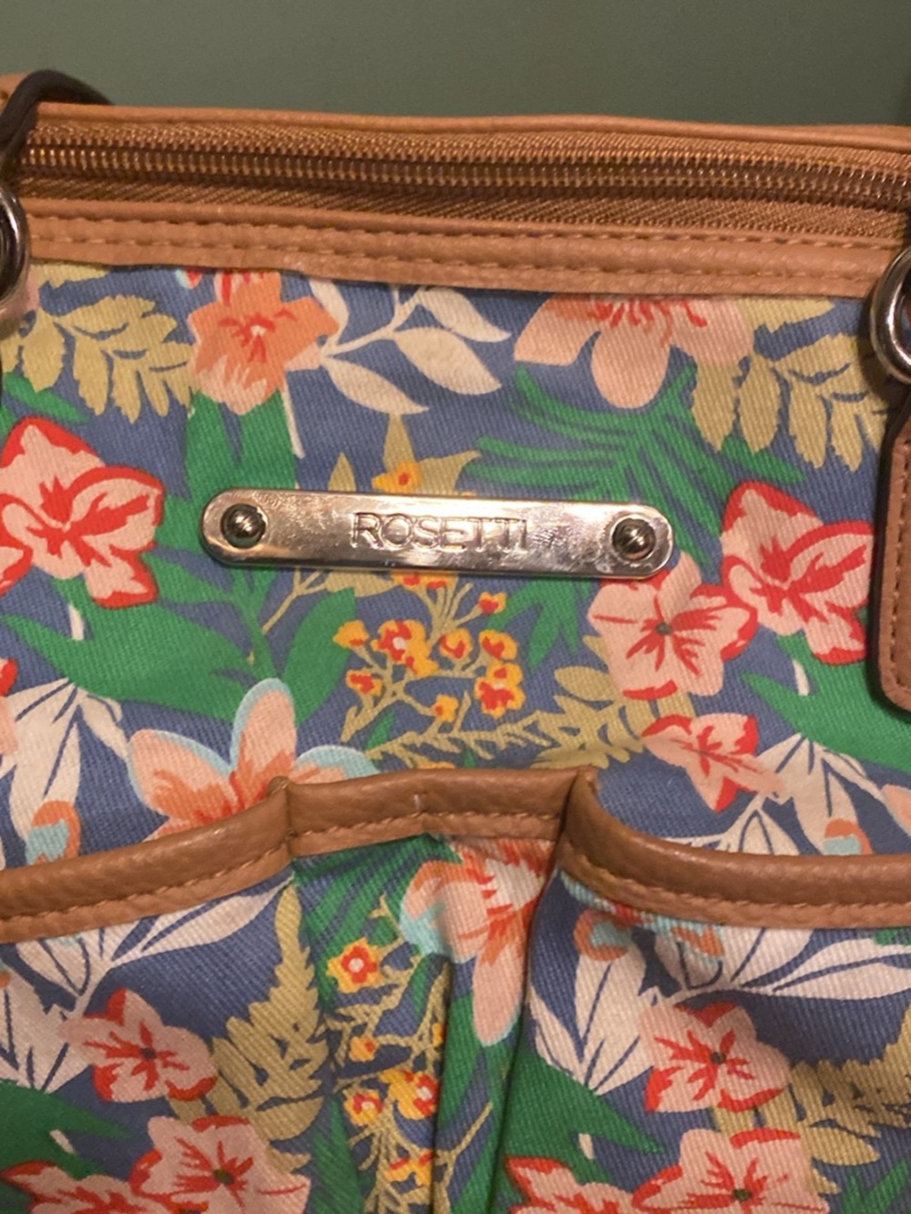 Rosetti Green Floral Tote with Tan Trim - Picture 3 of 8